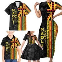 Hawaii Maoli Spirit Family Matching Short Sleeve Bodycon Dress and Hawaiian Shirt Kakau Pattern With Flower Lei - Polynesian Pride