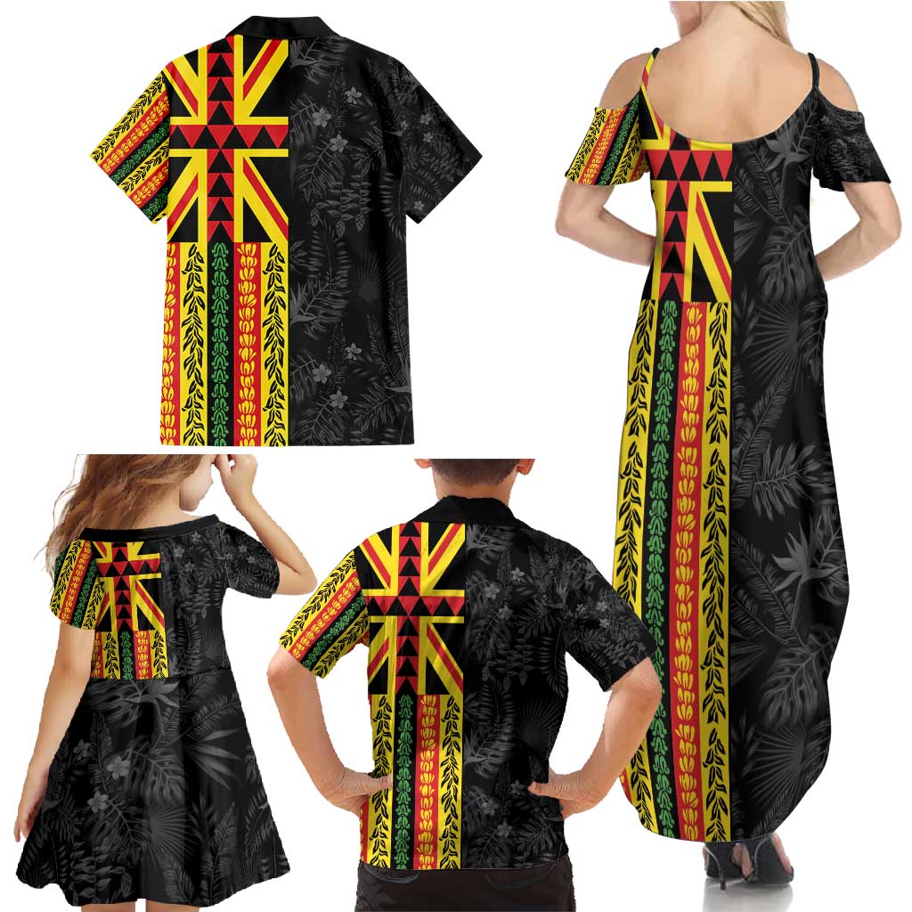 Hawaii Maoli Spirit Family Matching Summer Maxi Dress and Hawaiian Shirt Kakau Pattern With Flower Lei - Polynesian Pride