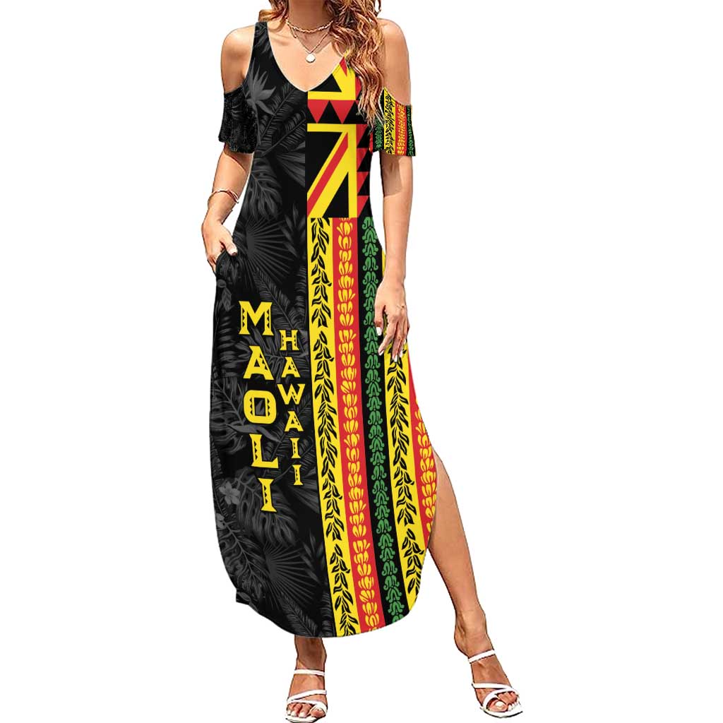 Hawaii Maoli Spirit Family Matching Summer Maxi Dress and Hawaiian Shirt Kakau Pattern With Flower Lei - Polynesian Pride