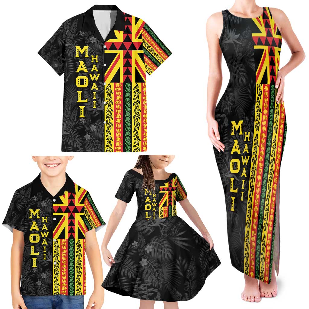 Hawaii Maoli Spirit Family Matching Tank Maxi Dress and Hawaiian Shirt Kakau Pattern With Flower Lei - Polynesian Pride