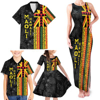 Hawaii Maoli Spirit Family Matching Tank Maxi Dress and Hawaiian Shirt Kakau Pattern With Flower Lei - Polynesian Pride