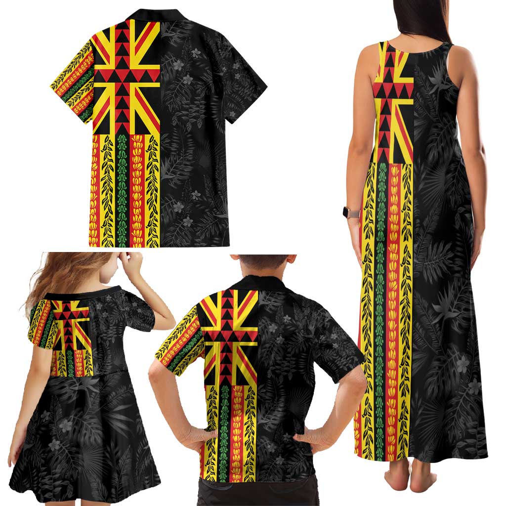 Hawaii Maoli Spirit Family Matching Tank Maxi Dress and Hawaiian Shirt Kakau Pattern With Flower Lei - Polynesian Pride