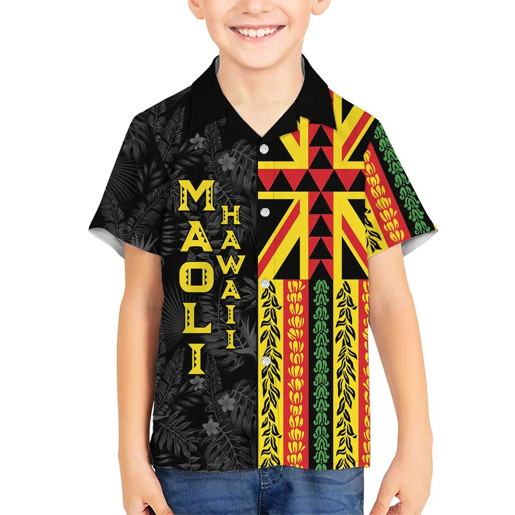 Hawaii Maoli Spirit Kid Hawaiian Shirt Kakau Pattern With Flower Lei LT05 Kid Black - Polynesian Pride