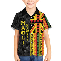 Hawaii Maoli Spirit Kid Hawaiian Shirt Kakau Pattern With Flower Lei LT05 Kid Black - Polynesian Pride