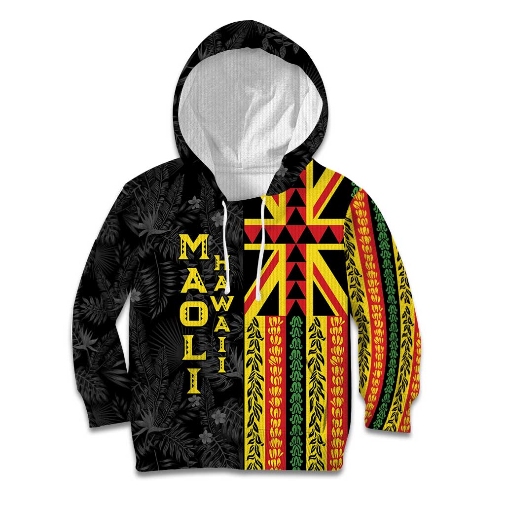 Hawaii Maoli Spirit Kid Hoodie Kakau Pattern With Flower Lei - Polynesian Pride