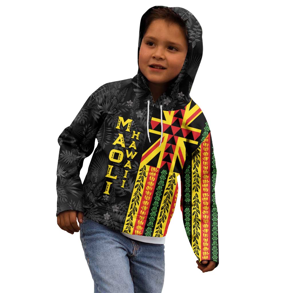Hawaii Maoli Spirit Kid Hoodie Kakau Pattern With Flower Lei - Polynesian Pride