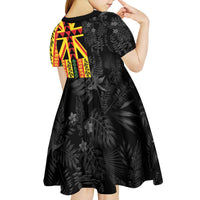 Hawaii Maoli Spirit Kid Short Sleeve Dress Kakau Pattern With Flower Lei - Polynesian Pride