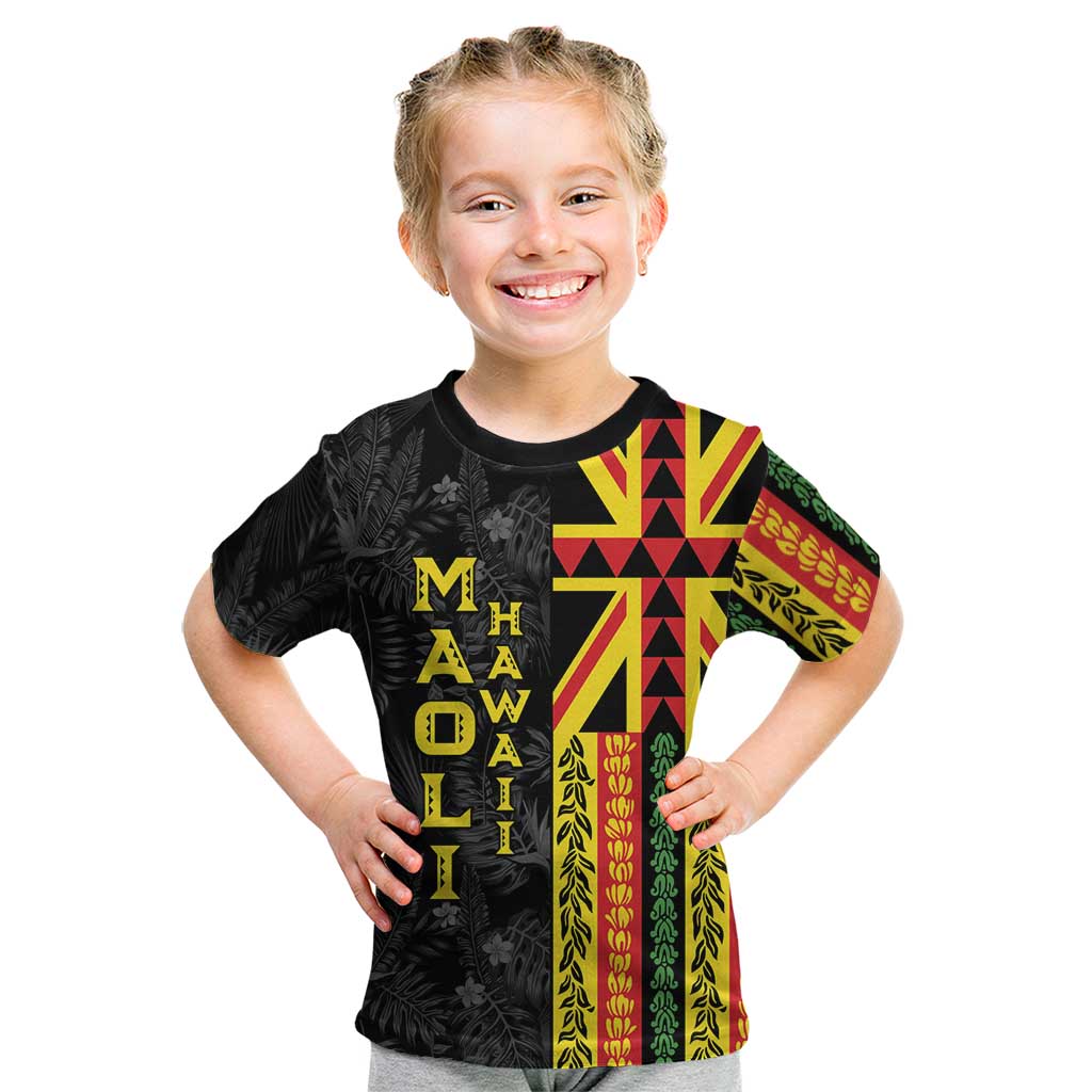 Hawaii Maoli Spirit Kid T Shirt Kakau Pattern With Flower Lei - Polynesian Pride