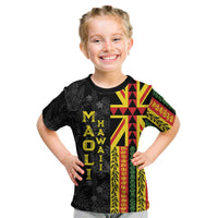 Hawaii Maoli Spirit Kid T Shirt Kakau Pattern With Flower Lei - Polynesian Pride