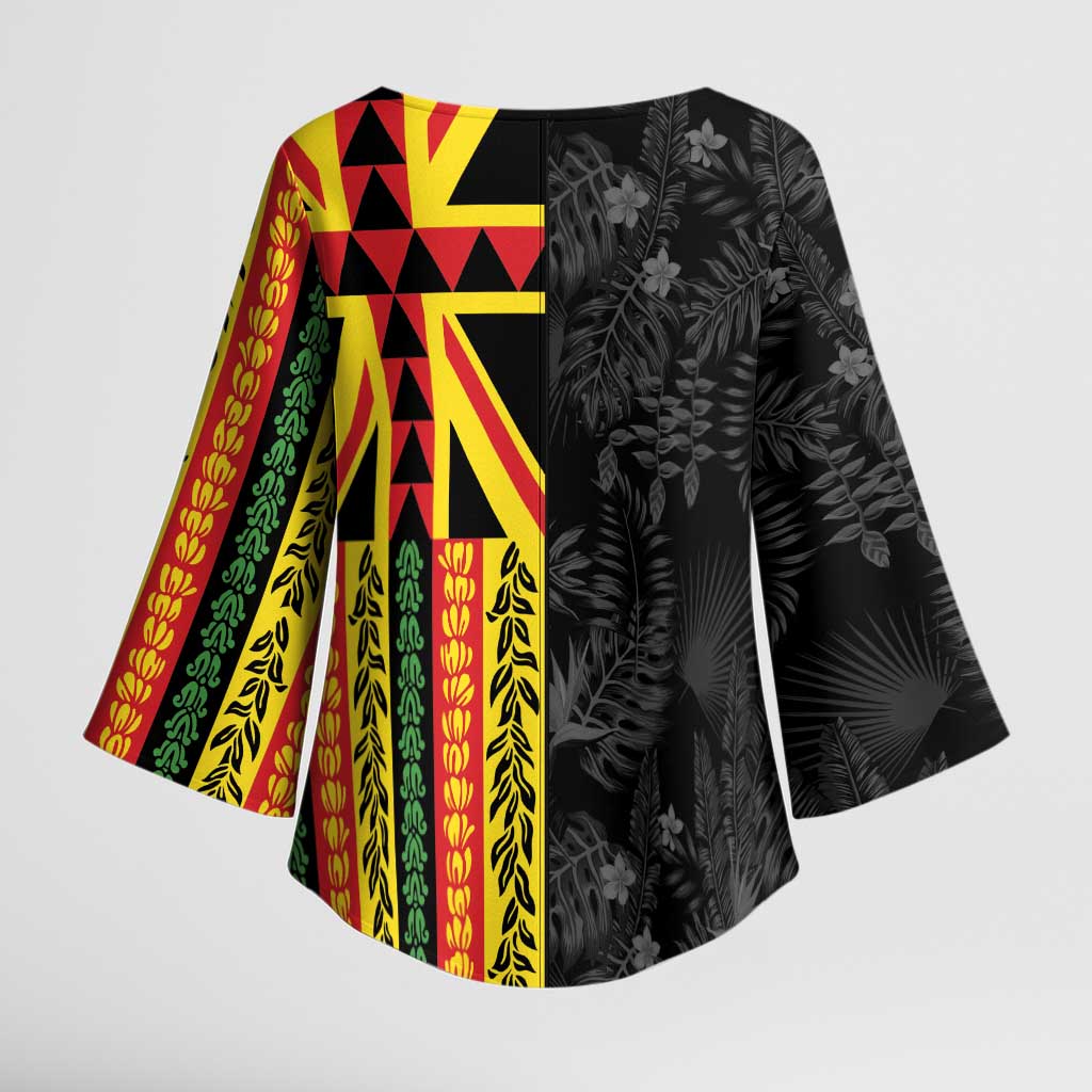 Hawaii Maoli Spirit Kimono Sleeve Blouse Kakau Pattern With Flower Lei LT05 - Polynesian Pride