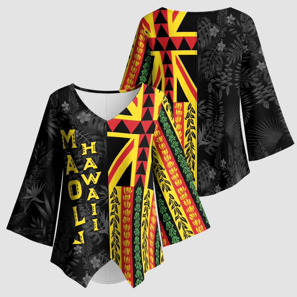 Hawaii Maoli Spirit Kimono Sleeve Blouse Kakau Pattern With Flower Lei LT05 - Polynesian Pride