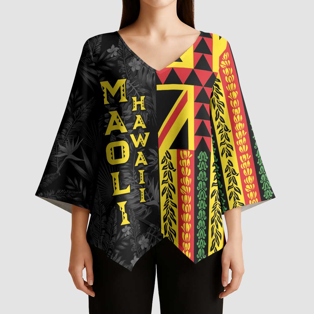 Hawaii Maoli Spirit Kimono Sleeve Blouse Kakau Pattern With Flower Lei LT05 - Polynesian Pride