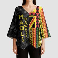 Hawaii Maoli Spirit Kimono Sleeve Blouse Kakau Pattern With Flower Lei LT05 - Polynesian Pride