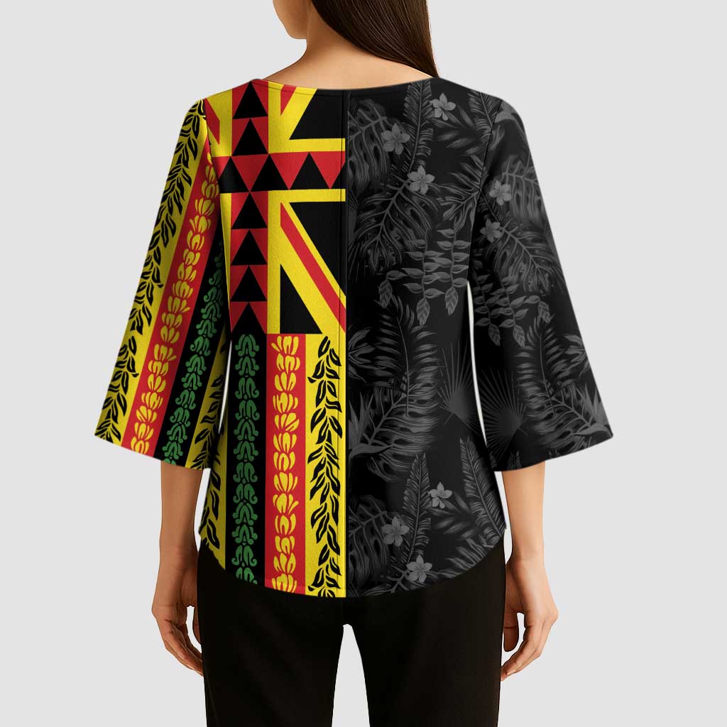 Hawaii Maoli Spirit Kimono Sleeve Blouse Kakau Pattern With Flower Lei LT05 - Polynesian Pride