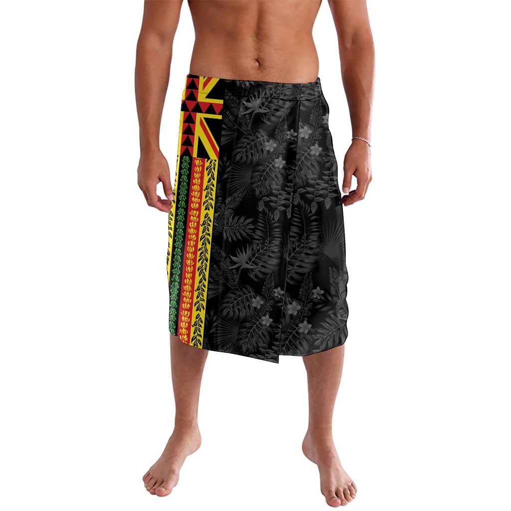 Hawaii Maoli Spirit Lavalava Kakau Pattern With Flower Lei LT05 Black - Polynesian Pride
