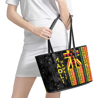 Hawaii Maoli Spirit Leather Tote Bag Kakau Pattern With Flower Lei - Polynesian Pride
