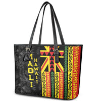 Hawaii Maoli Spirit Leather Tote Bag Kakau Pattern With Flower Lei - Polynesian Pride