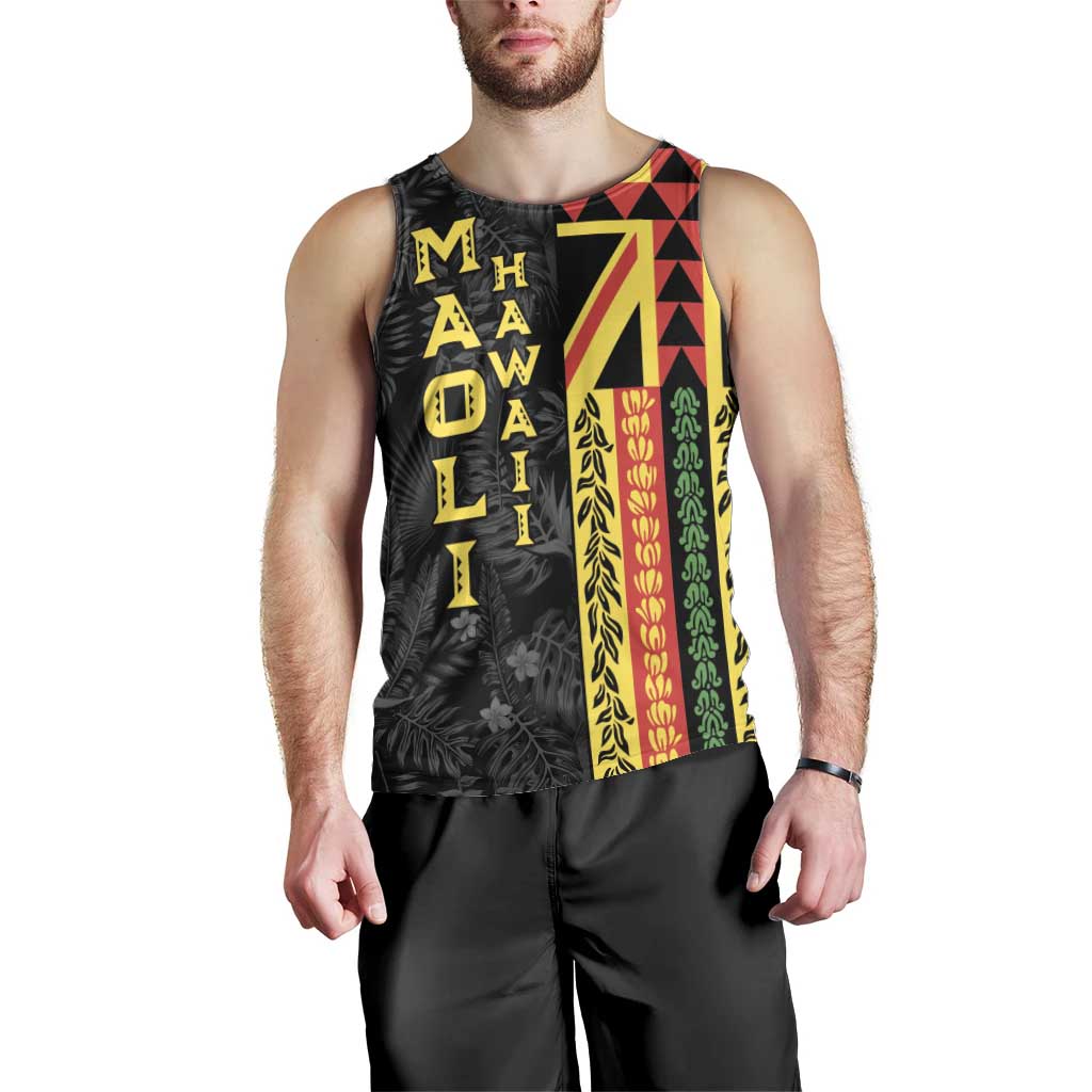 Hawaii Maoli Spirit Men Tank Top Kakau Pattern With Flower Lei - Polynesian Pride