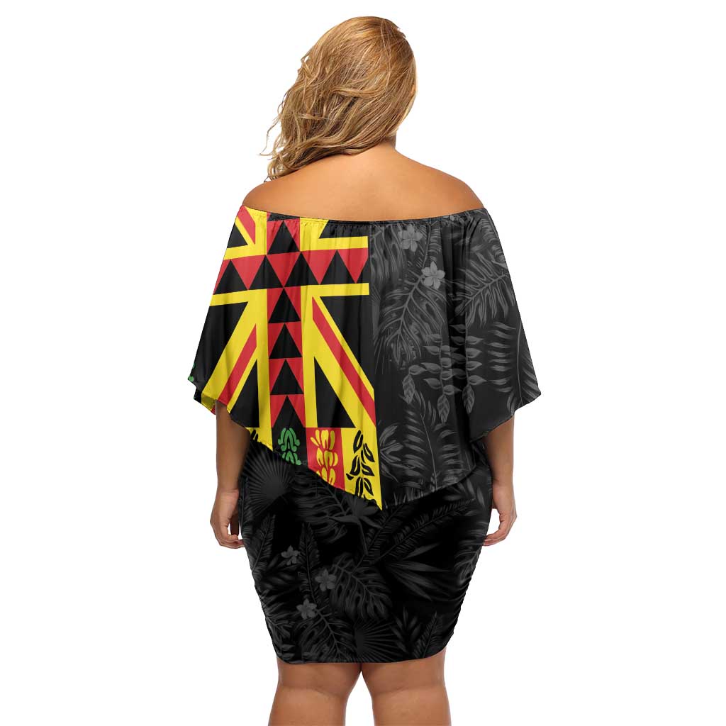 Hawaii Maoli Spirit Off Shoulder Short Dress Kakau Pattern With Flower Lei - Polynesian Pride