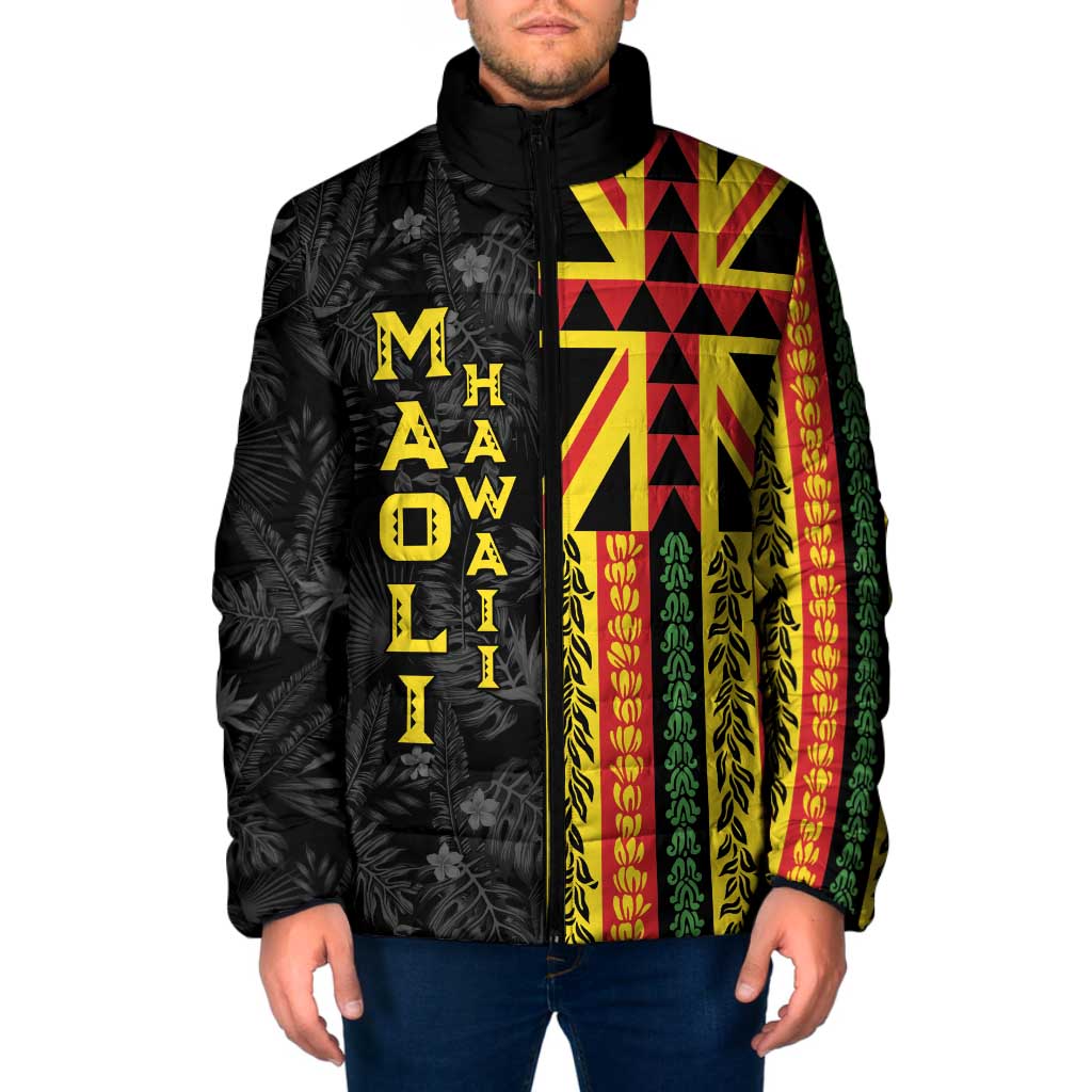 Hawaii Maoli Spirit Padded Jacket Kakau Pattern With Flower Lei - Polynesian Pride