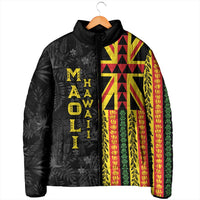 Hawaii Maoli Spirit Padded Jacket Kakau Pattern With Flower Lei - Polynesian Pride