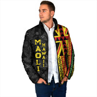 Hawaii Maoli Spirit Padded Jacket Kakau Pattern With Flower Lei - Polynesian Pride