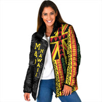 Hawaii Maoli Spirit Padded Jacket Kakau Pattern With Flower Lei - Polynesian Pride