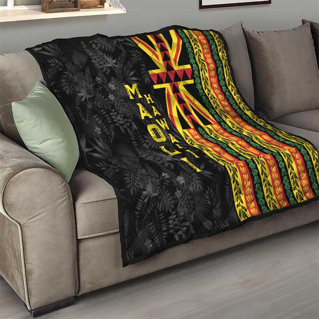 Hawaii Maoli Spirit Quilt Kakau Pattern With Flower Lei - Polynesian Pride