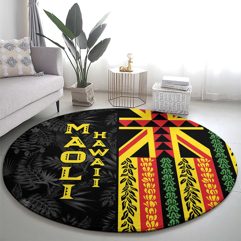 Hawaii Maoli Spirit Round Carpet Kakau Pattern With Flower Lei LT05 - Polynesian Pride