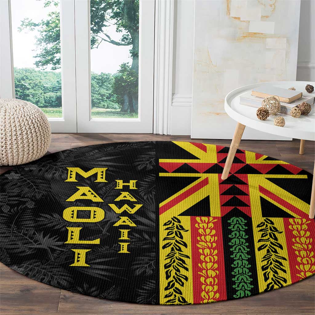 Hawaii Maoli Spirit Round Carpet Kakau Pattern With Flower Lei LT05 - Polynesian Pride