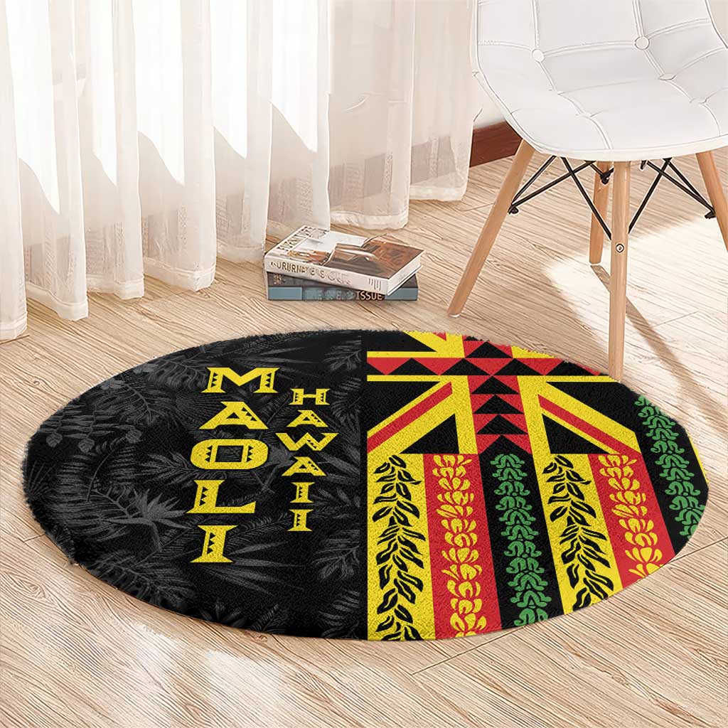 Hawaii Maoli Spirit Round Carpet Kakau Pattern With Flower Lei LT05 - Polynesian Pride