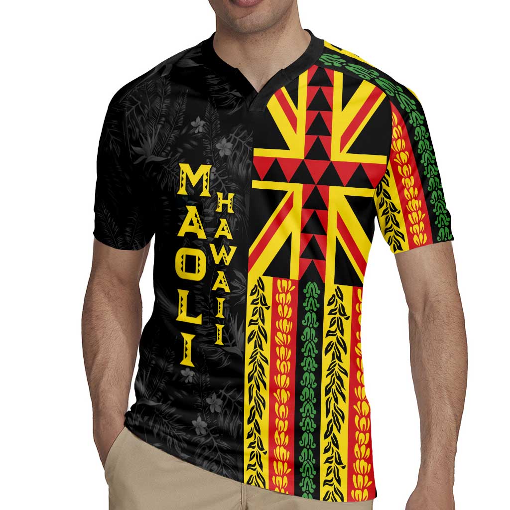 Hawaii Maoli Spirit Rugby Jersey Kakau Pattern With Flower Lei - Polynesian Pride