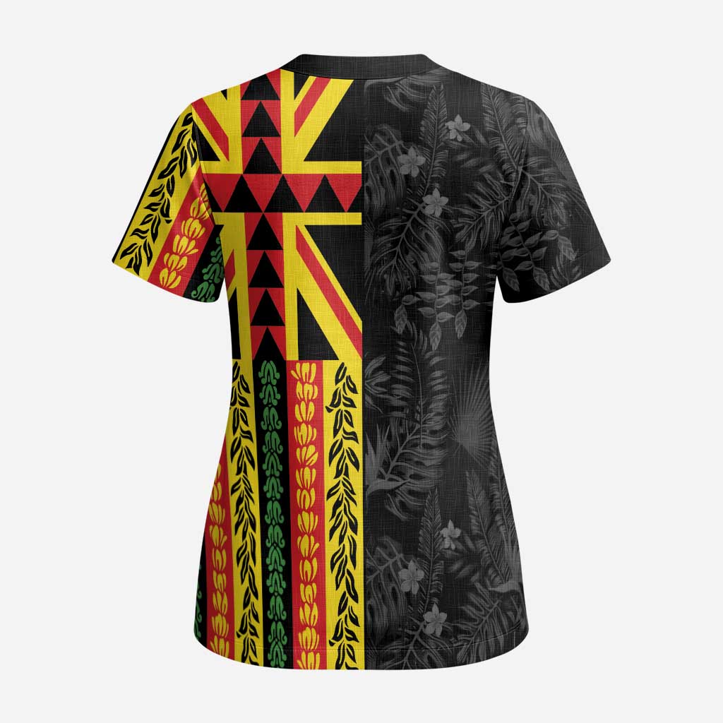 Hawaii Maoli Spirit Scrub Top Kakau Pattern With Flower Lei LT05 - Polynesian Pride