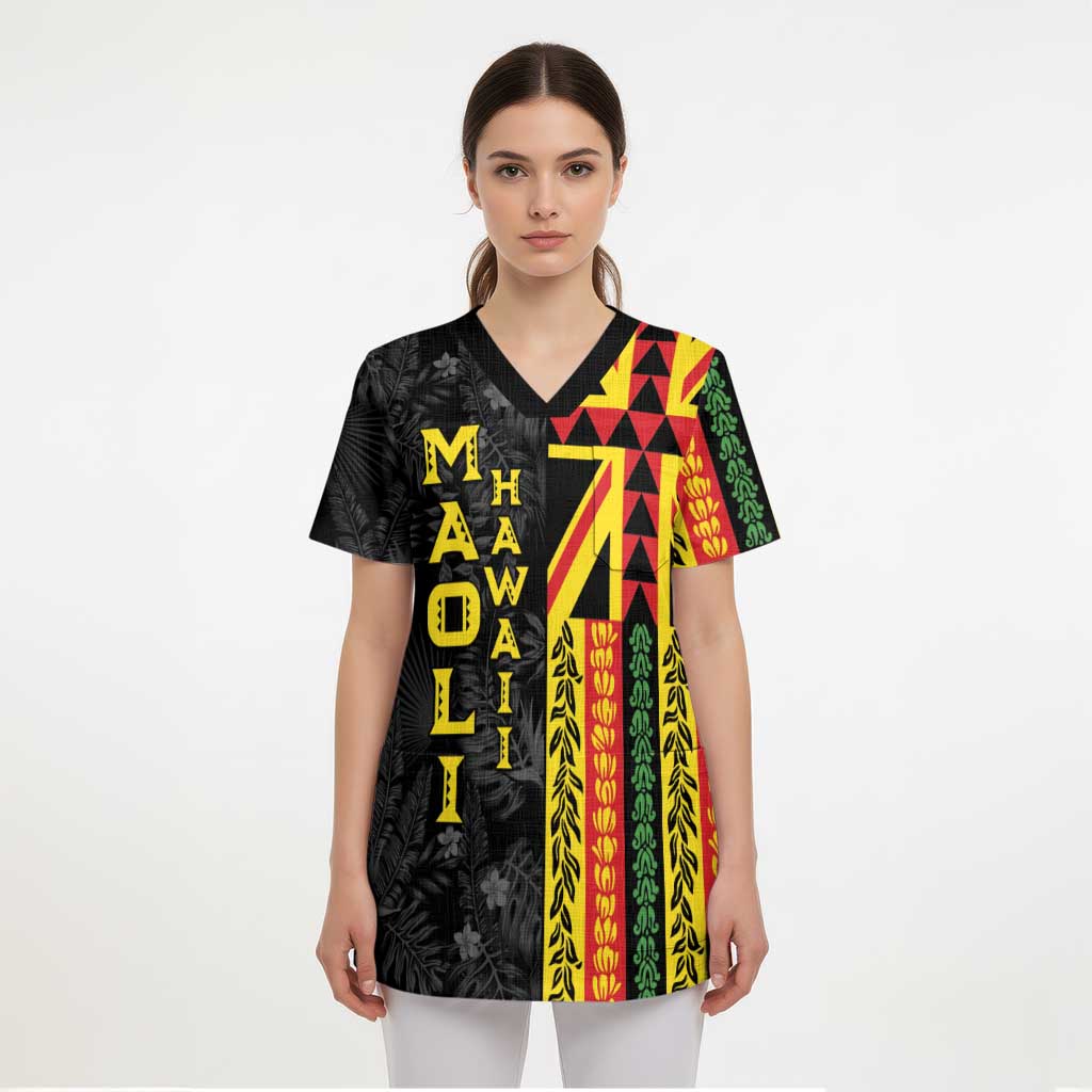 Hawaii Maoli Spirit Scrub Top Kakau Pattern With Flower Lei LT05 - Polynesian Pride