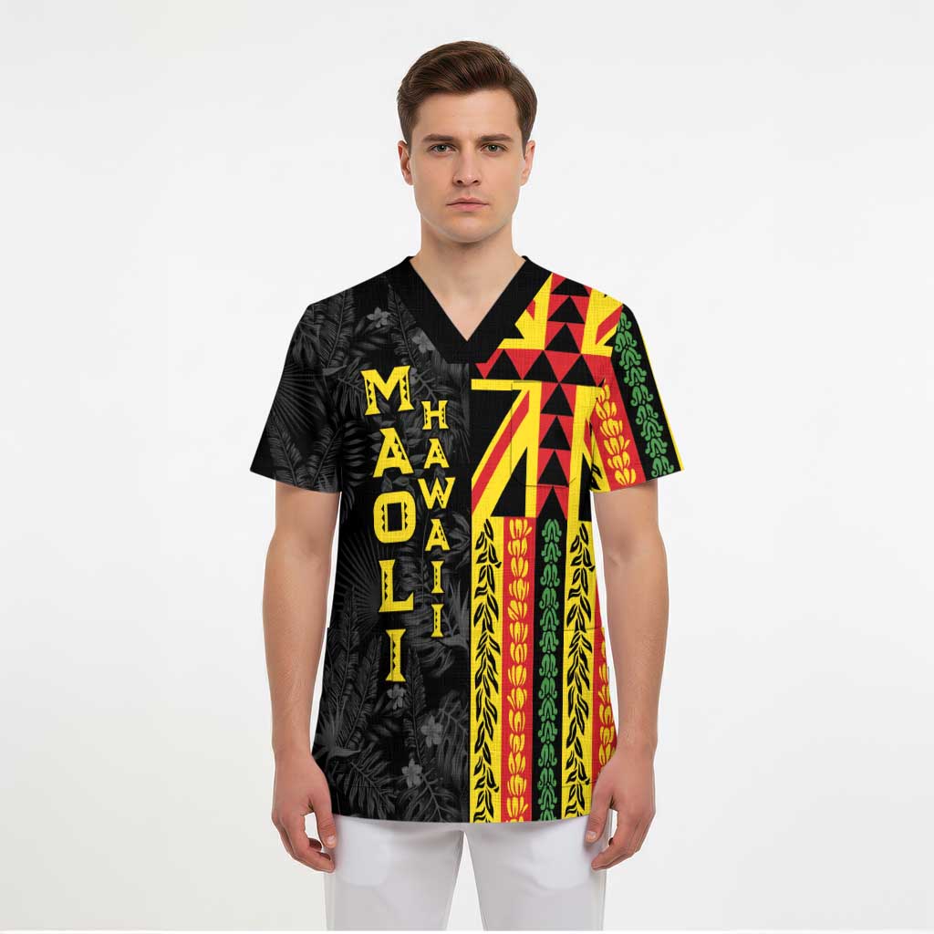 Hawaii Maoli Spirit Scrub Top Kakau Pattern With Flower Lei LT05 - Polynesian Pride