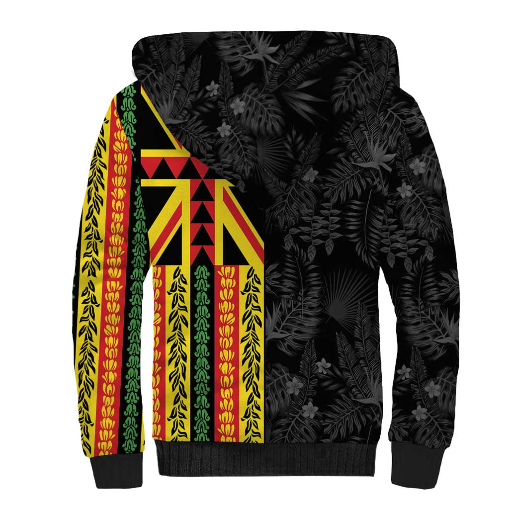 Hawaii Maoli Spirit Sherpa Hoodie Kakau Pattern With Flower Lei - Polynesian Pride