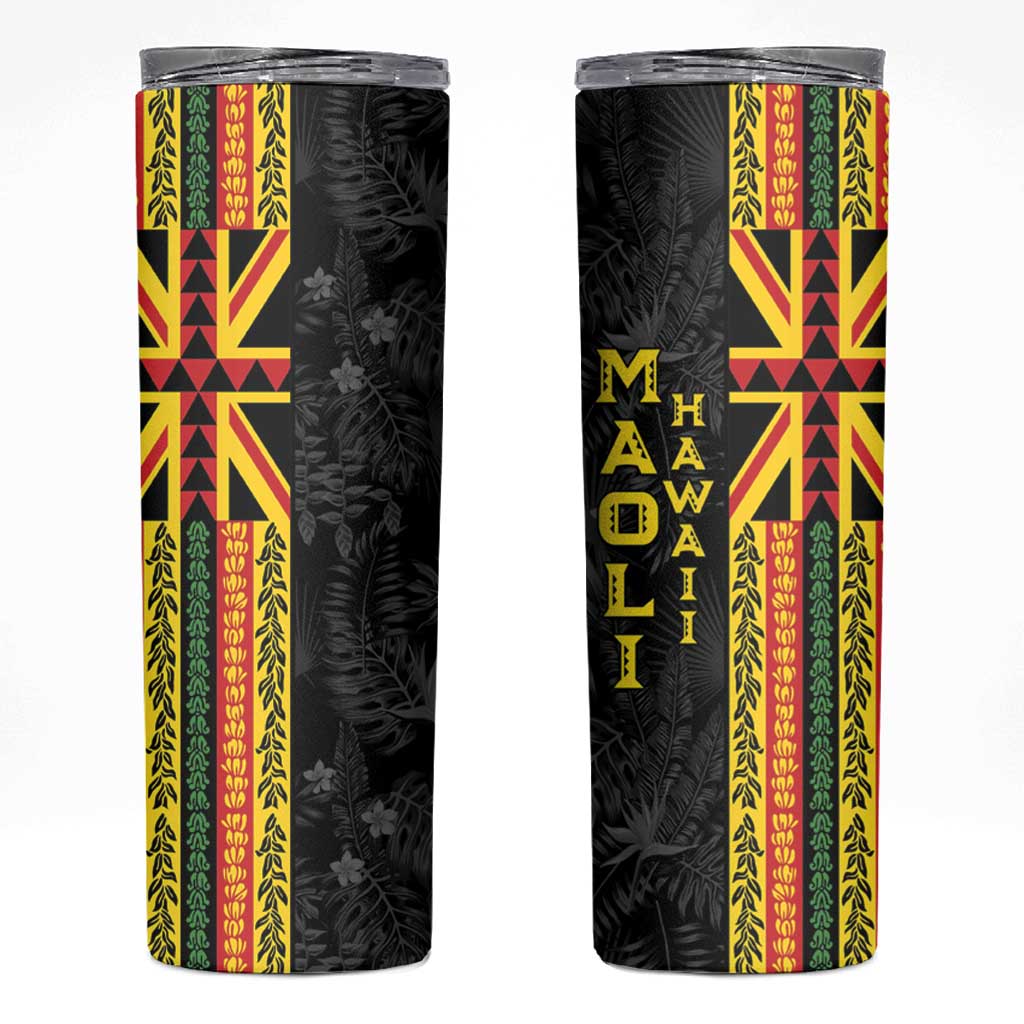 Hawaii Maoli Spirit Skinny Tumbler Kakau Pattern With Flower Lei - Polynesian Pride