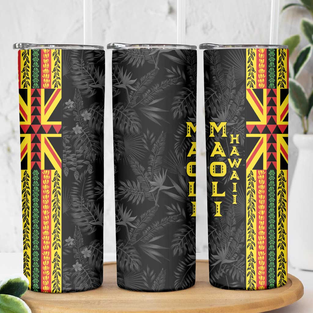 Hawaii Maoli Spirit Skinny Tumbler Kakau Pattern With Flower Lei - Polynesian Pride