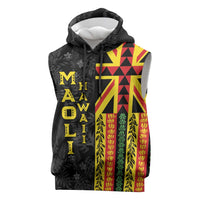 Hawaii Maoli Spirit Sleeveless Hoodie Kakau Pattern With Flower Lei LT05 Black - Polynesian Pride