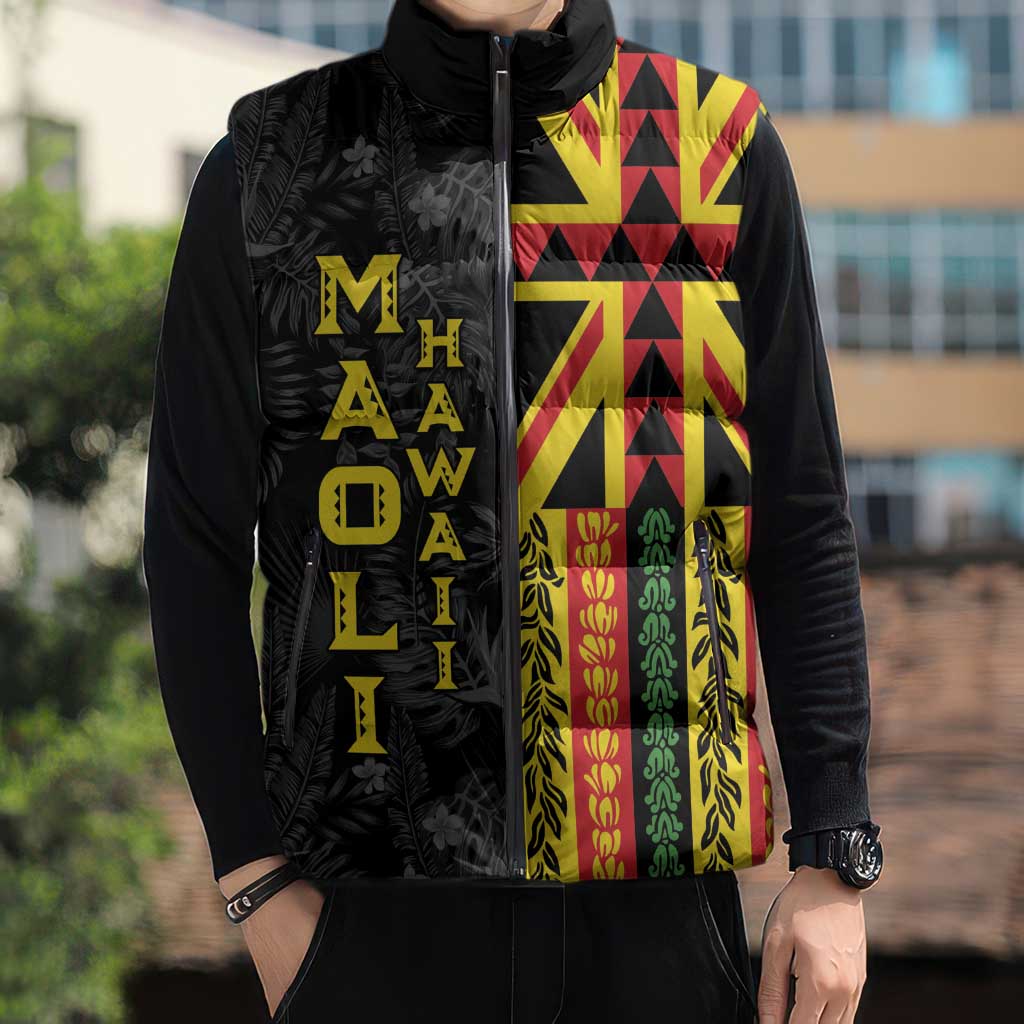 Hawaii Maoli Spirit Sleeveless Puffer Jacket Kakau Pattern With Flower Lei LT05 - Polynesian Pride