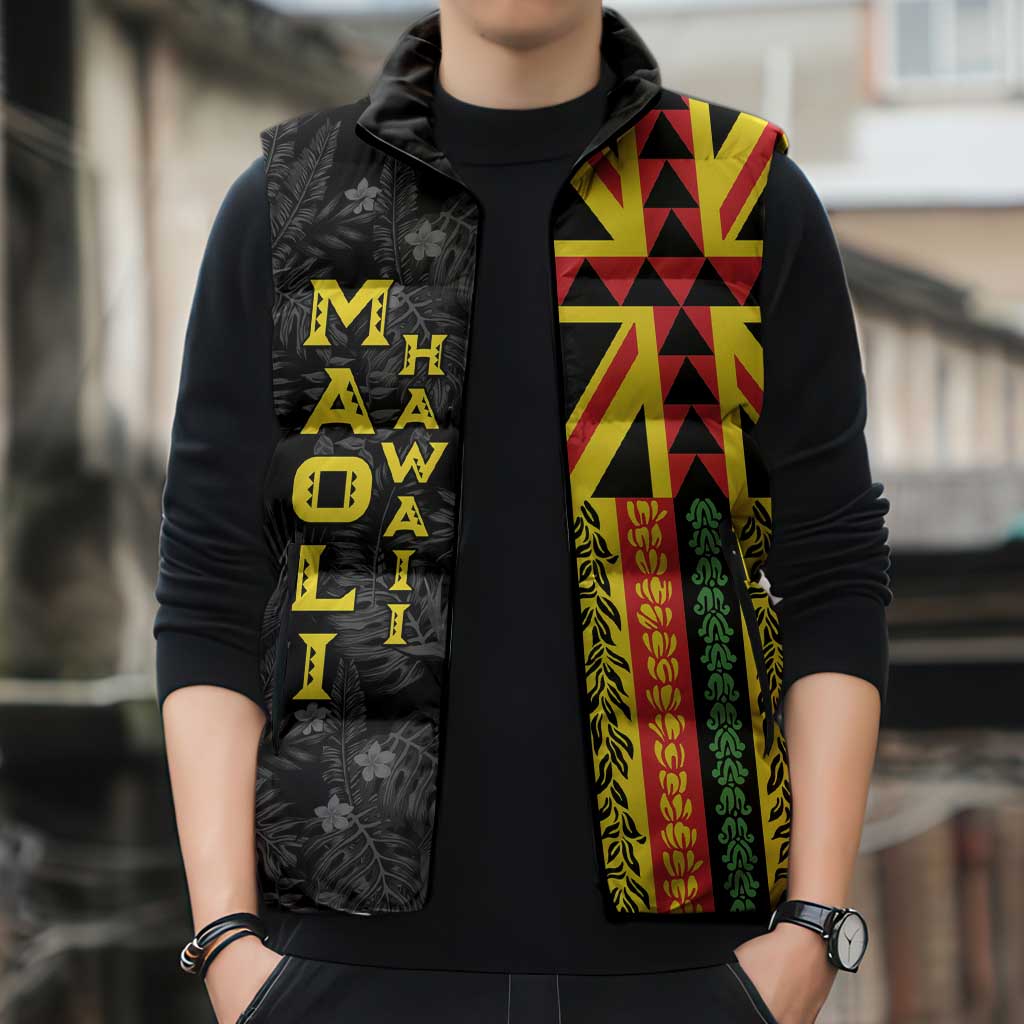 Hawaii Maoli Spirit Sleeveless Puffer Jacket Kakau Pattern With Flower Lei LT05 - Polynesian Pride