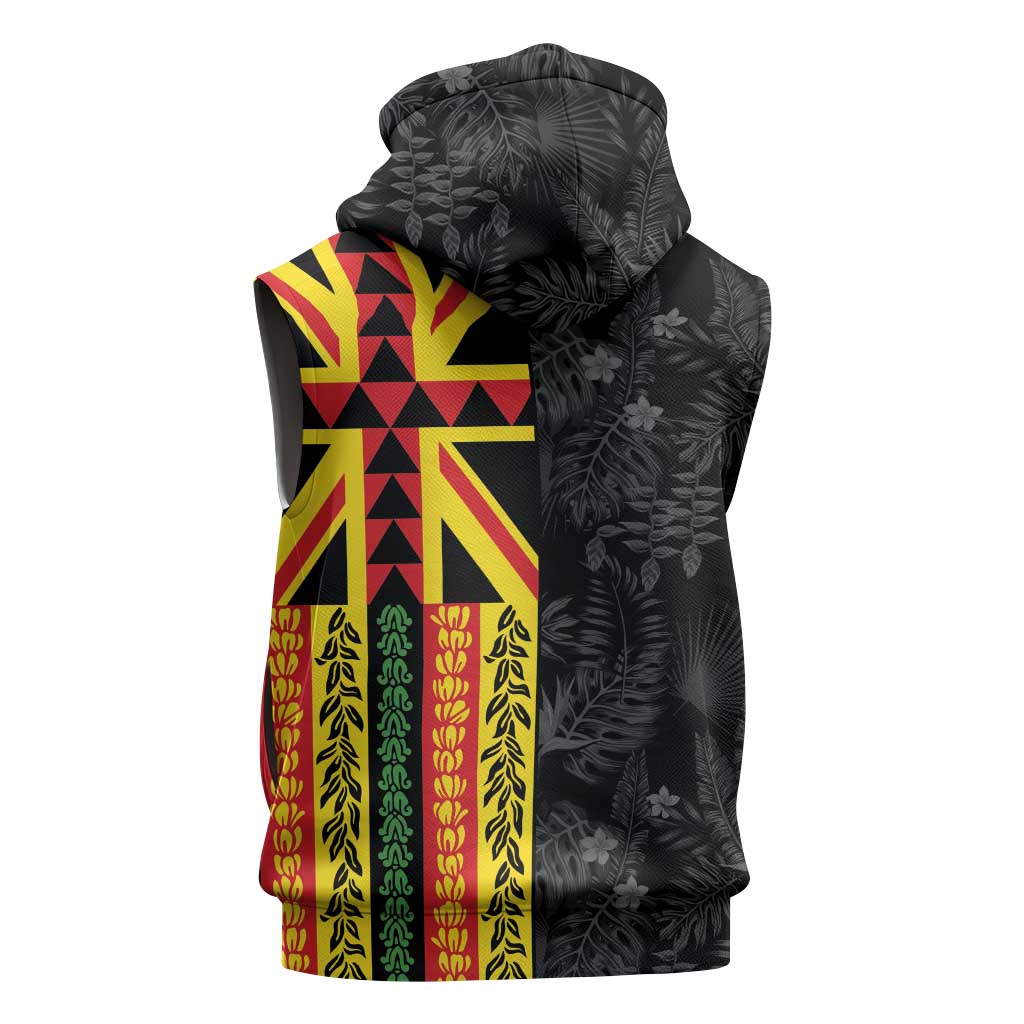 Hawaii Maoli Spirit Sleeveless Zip Hoodie Kakau Pattern With Flower Lei LT05 - Polynesian Pride