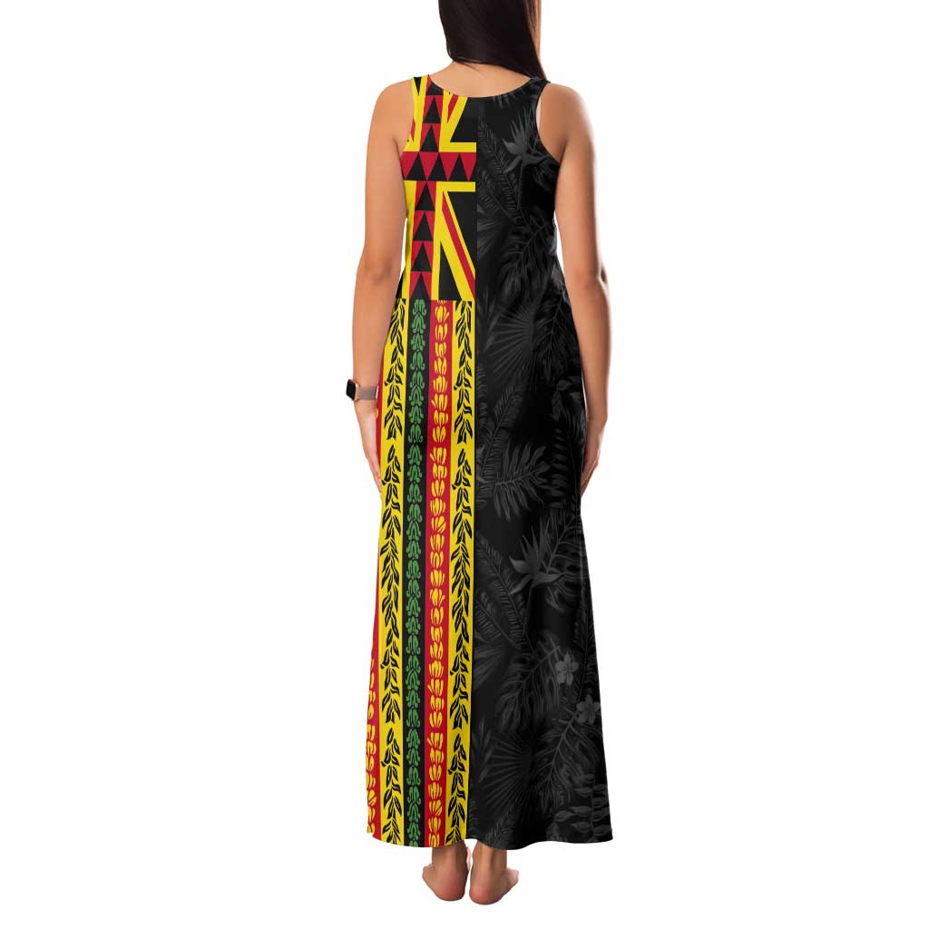 Hawaii Maoli Spirit Tank Maxi Dress Kakau Pattern With Flower Lei - Polynesian Pride