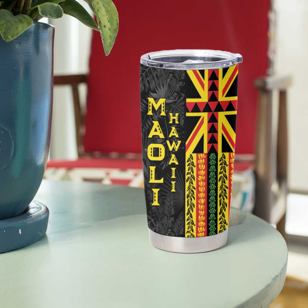 Hawaii Maoli Spirit Tumbler Cup Kakau Pattern With Flower Lei - Polynesian Pride