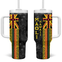 Hawaii Maoli Spirit Tumbler With Handle Kakau Pattern With Flower Lei - Polynesian Pride