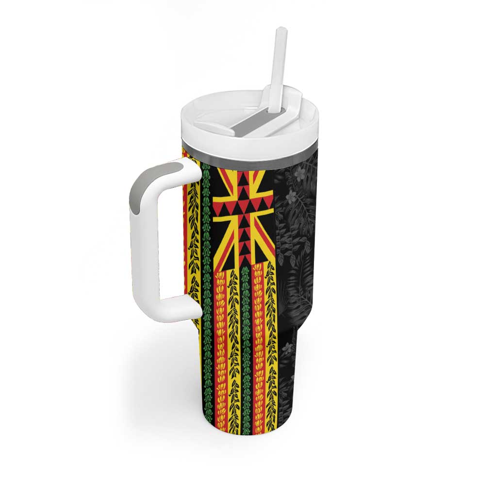 Hawaii Maoli Spirit Tumbler With Handle Kakau Pattern With Flower Lei - Polynesian Pride