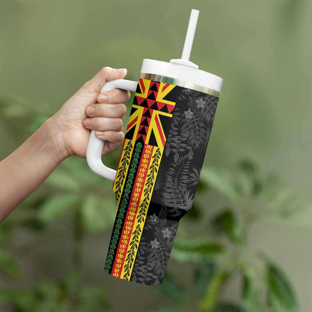 Hawaii Maoli Spirit Tumbler With Handle Kakau Pattern With Flower Lei - Polynesian Pride