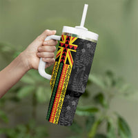 Hawaii Maoli Spirit Tumbler With Handle Kakau Pattern With Flower Lei - Polynesian Pride