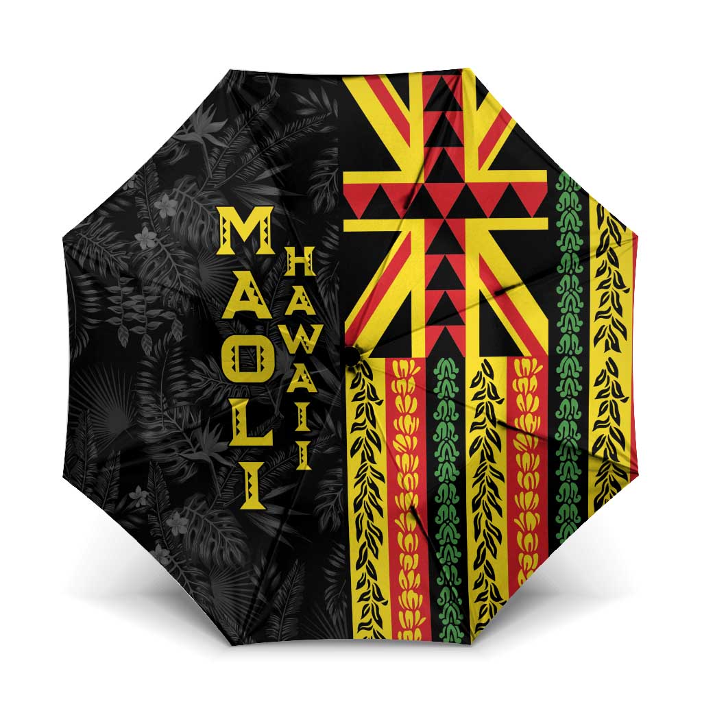Hawaii Maoli Spirit Umbrella Kakau Pattern With Flower Lei - Polynesian Pride