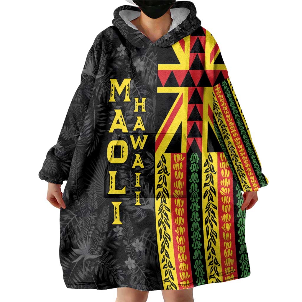 Hawaii Maoli Spirit Wearable Blanket Hoodie Kakau Pattern With Flower Lei LT05 - Polynesian Pride